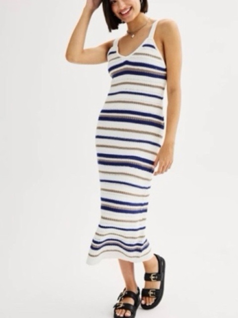 Freshman 1996 Crochet V Neck Midi Dress